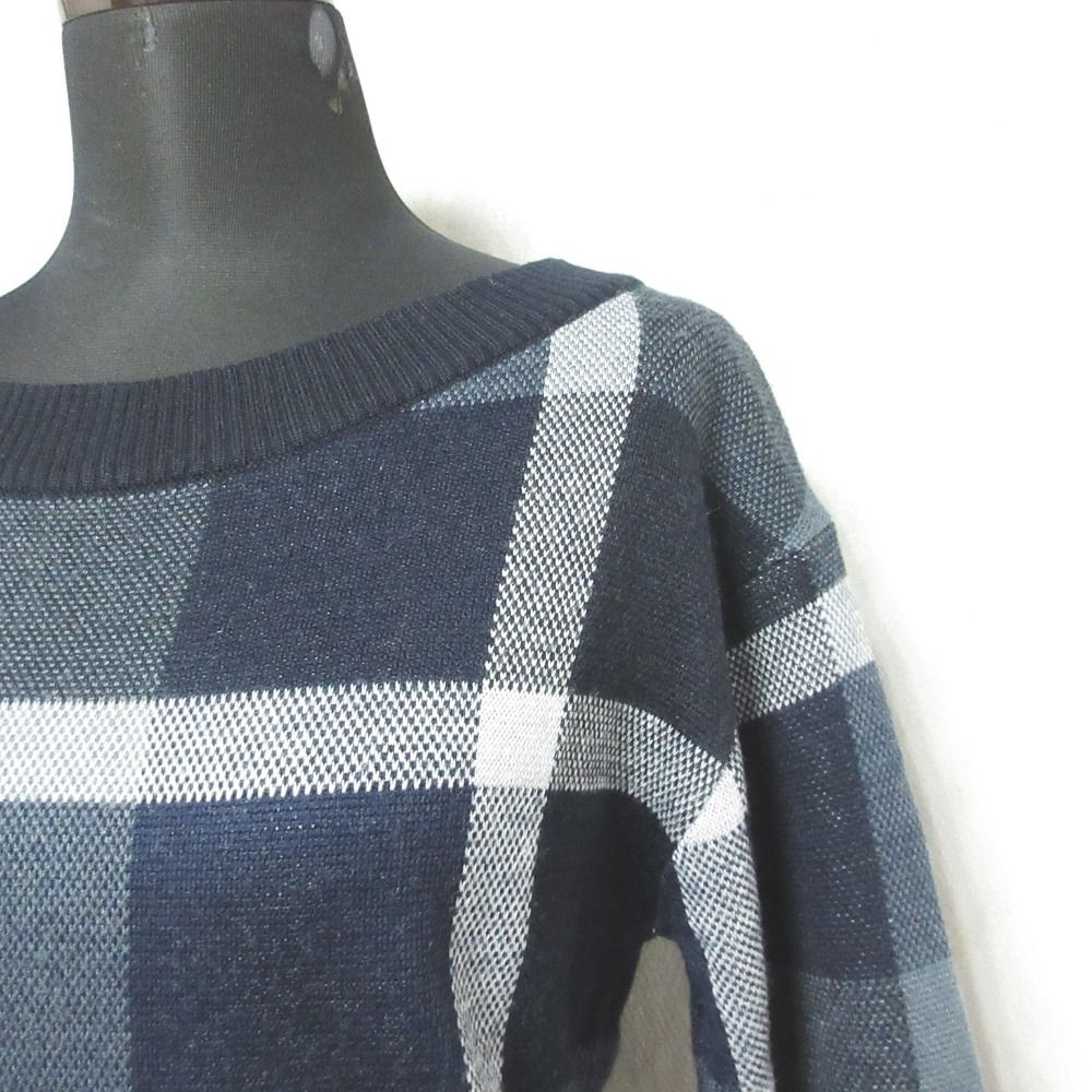 美品 BLUE LABEL CRESTBRIDGE ブルーレーベルクレストブリッジ チェックジャガード ニット セーター 55N12-273-29 38 ネイビー レディース 古着 中古 美品 BLUE LABEL CRESTBRIDGE ブルーレーベルクレストブリッジ