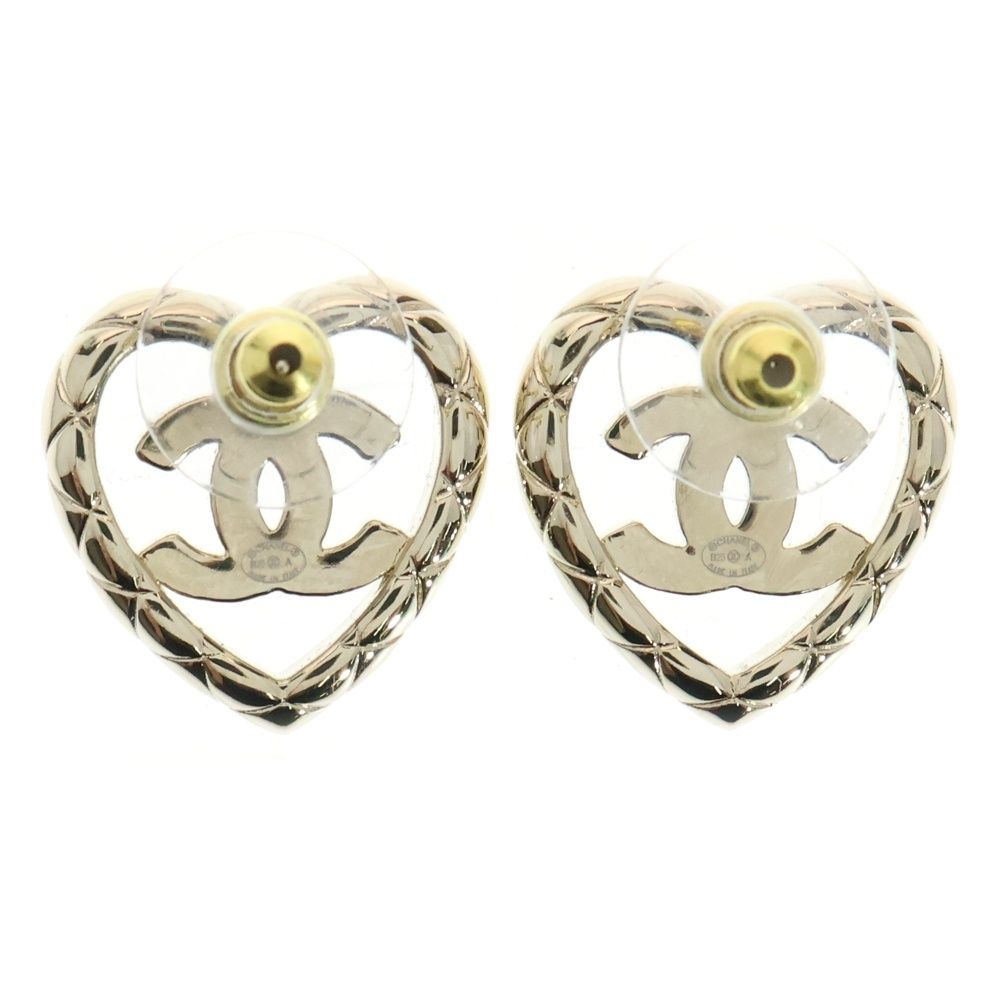 CHANEL シャネル ココマーク ロゴ ラインストーン ハート ピアス ゴールド レディース B25A