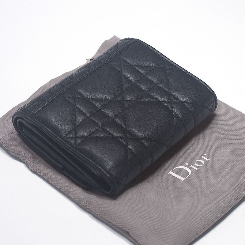 Lady Dior ロータスウォレット カナージュ ラムスキン ブラック DIOR
