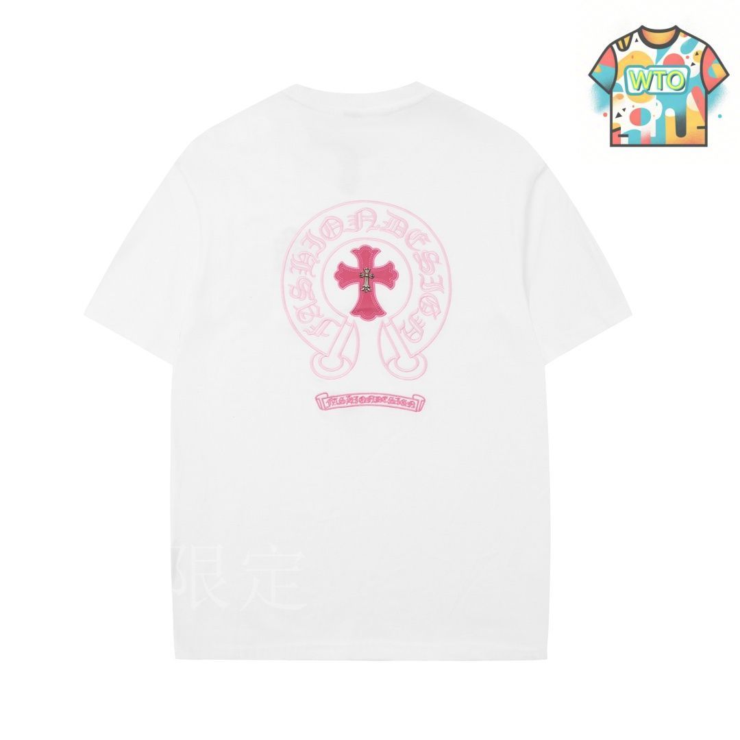 †Chrome Hearts†ピンクのCHROMEロゴが放つ、春の主役。 今日特価】Chrome Hearts クロームハーツ ピンク?皮刺繍 T