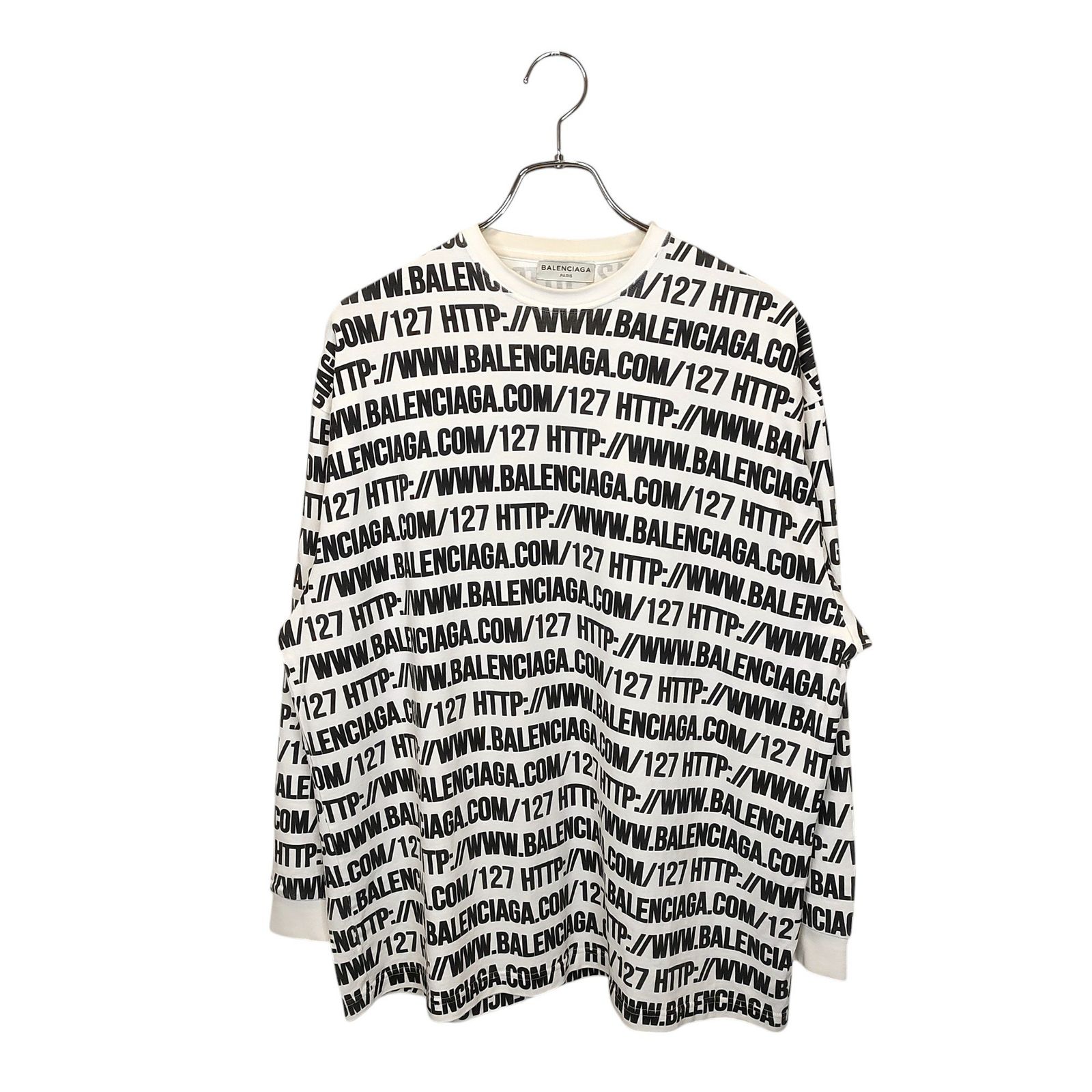 BALENCIAGA バレンシアガ 17SS ロゴ 長袖 Tシャツ カットソー 470125 TVK22 L ホワイト|ブラック