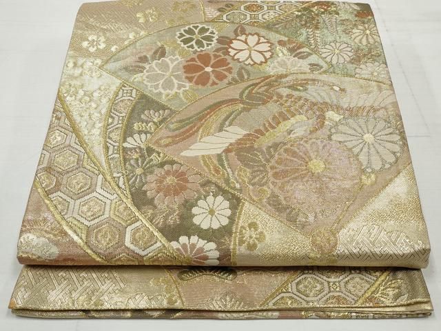 平和屋着物◎佐賀錦 六通柄袋帯 花鳥文 鳳凰 金糸 正絹 逸品