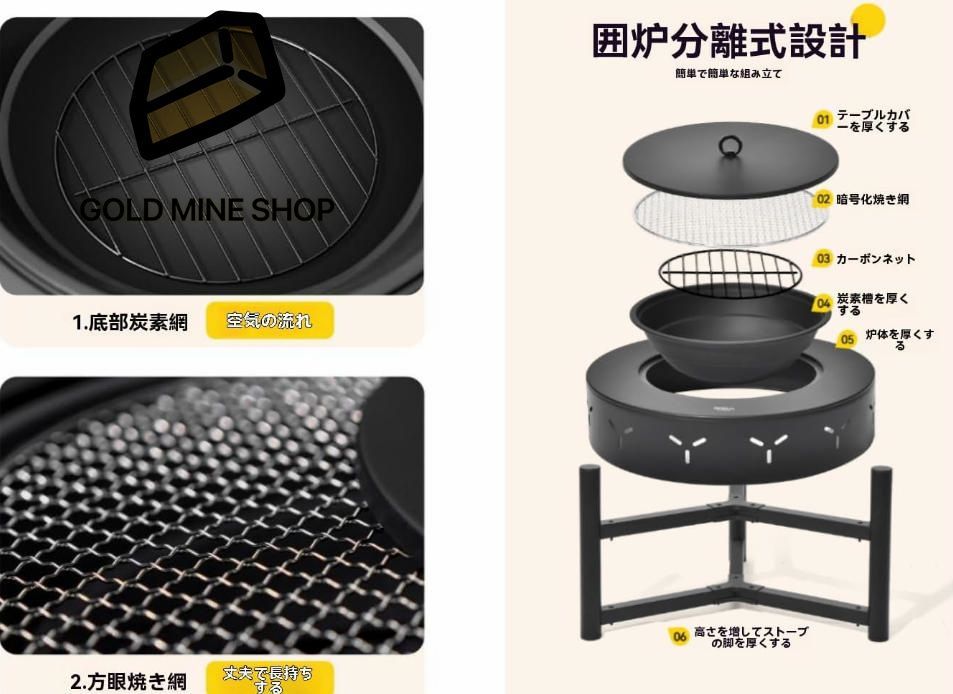 ファイヤーピット テーブル 囲炉裏 焼肉 大型 焚き火台 蓋付き バーベキューコンロ 大人数 60cm 薪暖炉 薪ストーブ 自宅 庭 家庭用 屋外 囲炉裏 キャンプ用コンロ 携帯便利 BBQ調理 炊き火台 1台多役 耐熱性 黑色 WWW_OLIVIERBERNSTEIN_COM
