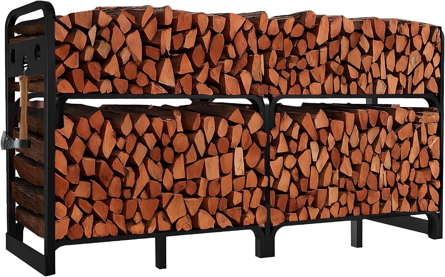 商品 MONCA 薪ラック ログラック 幅200×奥行30×高さ100cm 耐荷重1200kg 約60束収納 両側ツール収納 スチール製 4Way組立 頑丈 多用途 組立簡単 防錆 安定性 耐久性 薪ストッカー 薪ストーブ ログストッカー 乾燥 薪保管