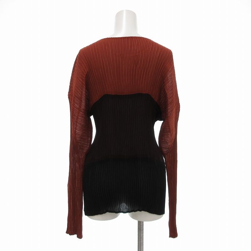 プリーツプリーズ PLEATS PLEASE ISSEI MIYAKE イッセイミヤケ カットソー 長袖 バイ M 茶 ブラウン 黒 ブラック im63-fj954 JS GY18