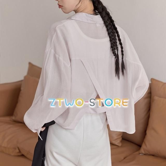 バックシャン シャツ ブラウスレディース シースルー 薄手 襟付き ブラウス 長袖 春 夏 レディース トップス ブラウス 無地 きれ おしゃれ必見 ZZ510