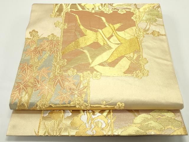 平和屋着物○西陣 川島織物 六通柄 本袋帯 色紙重ね飛鶴花松文 金銀糸  