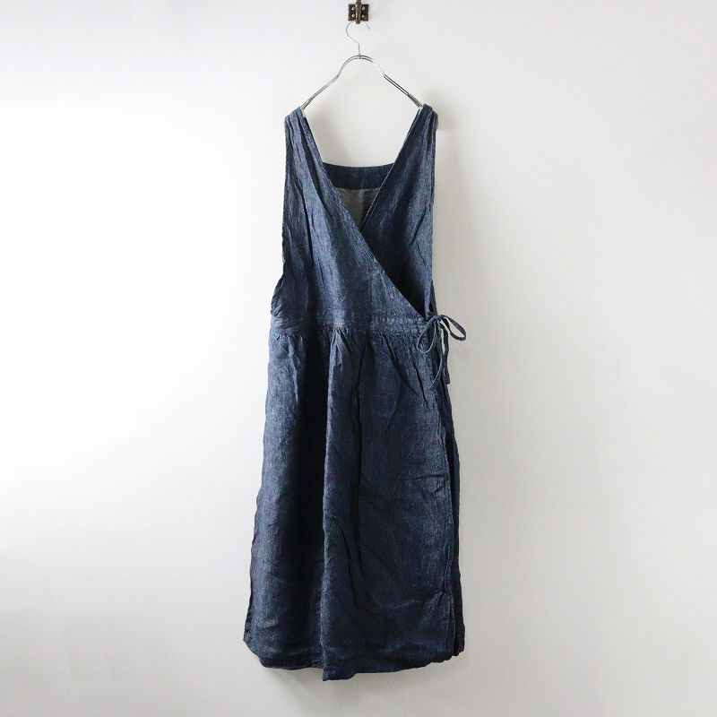 イチアンティークス ichi Antiquite s リネン2WAYカシュクールエプロンドレス インディゴ ネイビー ワンピース ギャザー 2400014613919