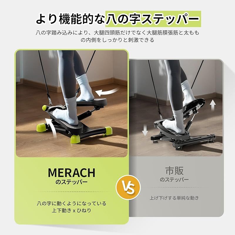 ステッパー MERACH メリック 健康ステッパー エクササイズバンド|モニター付き 全身トレーニング 足踏みステッパー 静音設計 コンパクト ミニステッパー 足踏み健康器具 自宅トレ 1