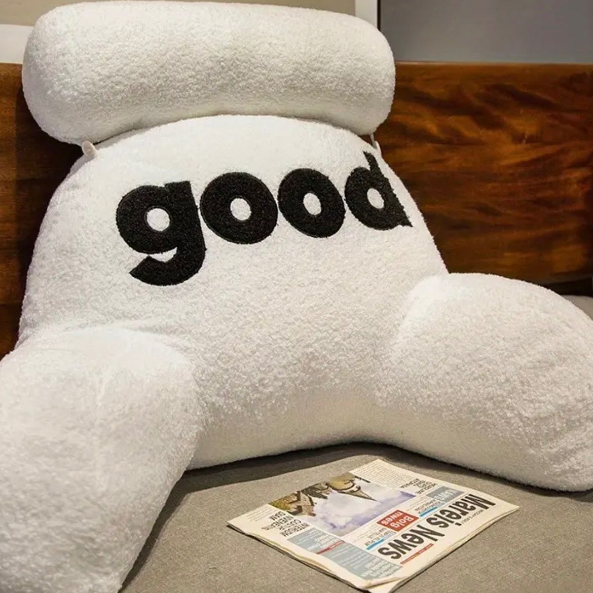 置物 クッション 枕 GOOD レタープラッシュスロー枕 リビングルーム ベッドサイド ベッド ソファー ダイニングルーム オフィス 学校 昼寝用 休憩 居心地の良い バックレストクッション おしゃれ 韓国風 ユニーク 個性的 ホワイト 白