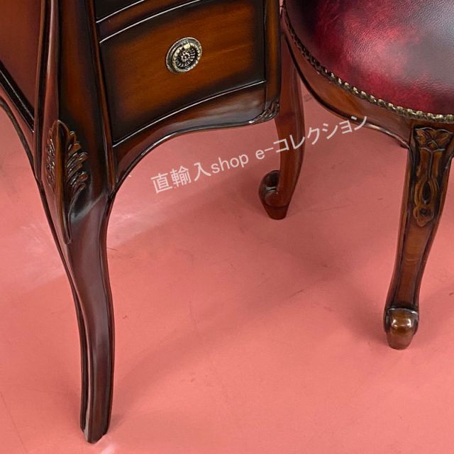 木製赤色ドレッサー・ミラー・スツール付き