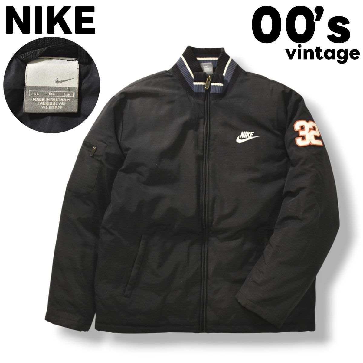 【美品】00s Nike ダウンジャケット ロゴ刺繍 黒 希少デザイン】 00sヴィンテージ ナイキ NIKE 刺繍ロゴ