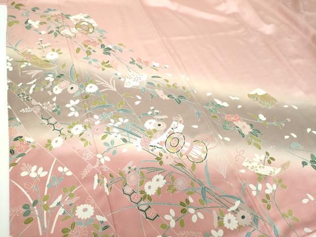 平和屋着物○訪問着 鼓短冊花文 暈し染め 金彩 正絹 逸品 DAAX4389ps