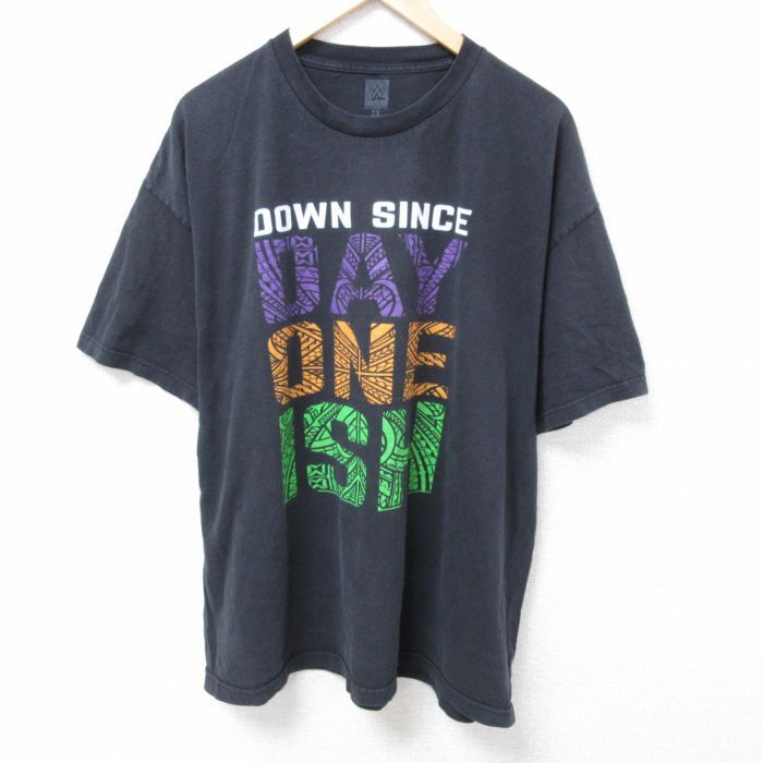 XL/古着 半袖 Tシャツ メンズ ワールドプロレスリング レッスルマニア 大きいサイズ コットン クルーネック 黒 ブラック 24jul11 中古