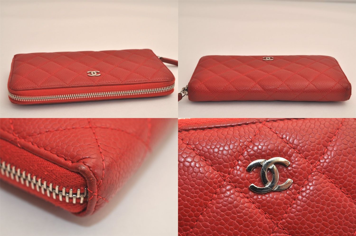 CHANEL シャネル ヴィンテージ キャビアスキン CC ロゴ 長財布 レッド 