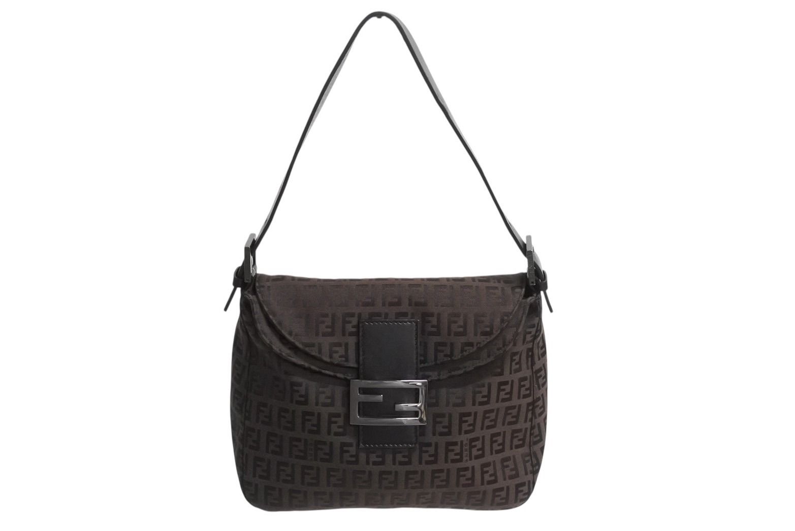 FENDI フェンディ マンマバケット ワンショルダーバッグ ズッカ柄 キャンバス レザー ブラウン ブラックメタル金具 4b003401