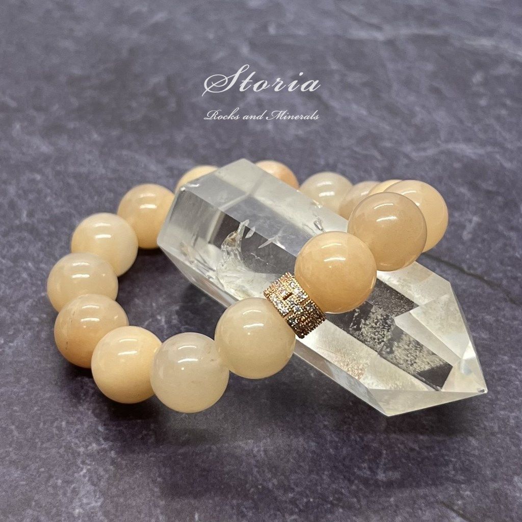 12mm ペールオレンジ アベンチュリン（砂金水晶）×パヴェビーズ