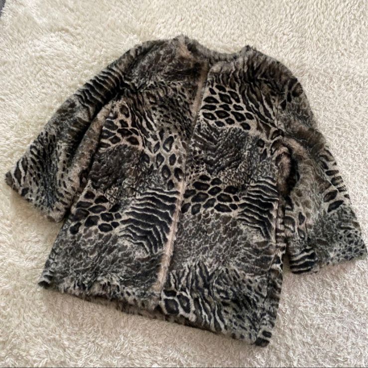 伊太利屋 ボリューム フェイクファー ガウンコート レオパード ヒョウ柄