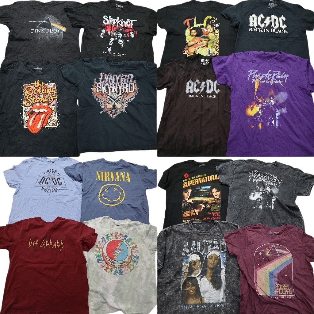 古着卸 まとめ売り 音楽・バンド 半袖Tシャツ 16枚セット (メンズ XL ) ピンクフロイド ローリングストーンズ ニルヴァーナ 中古古着MY7790