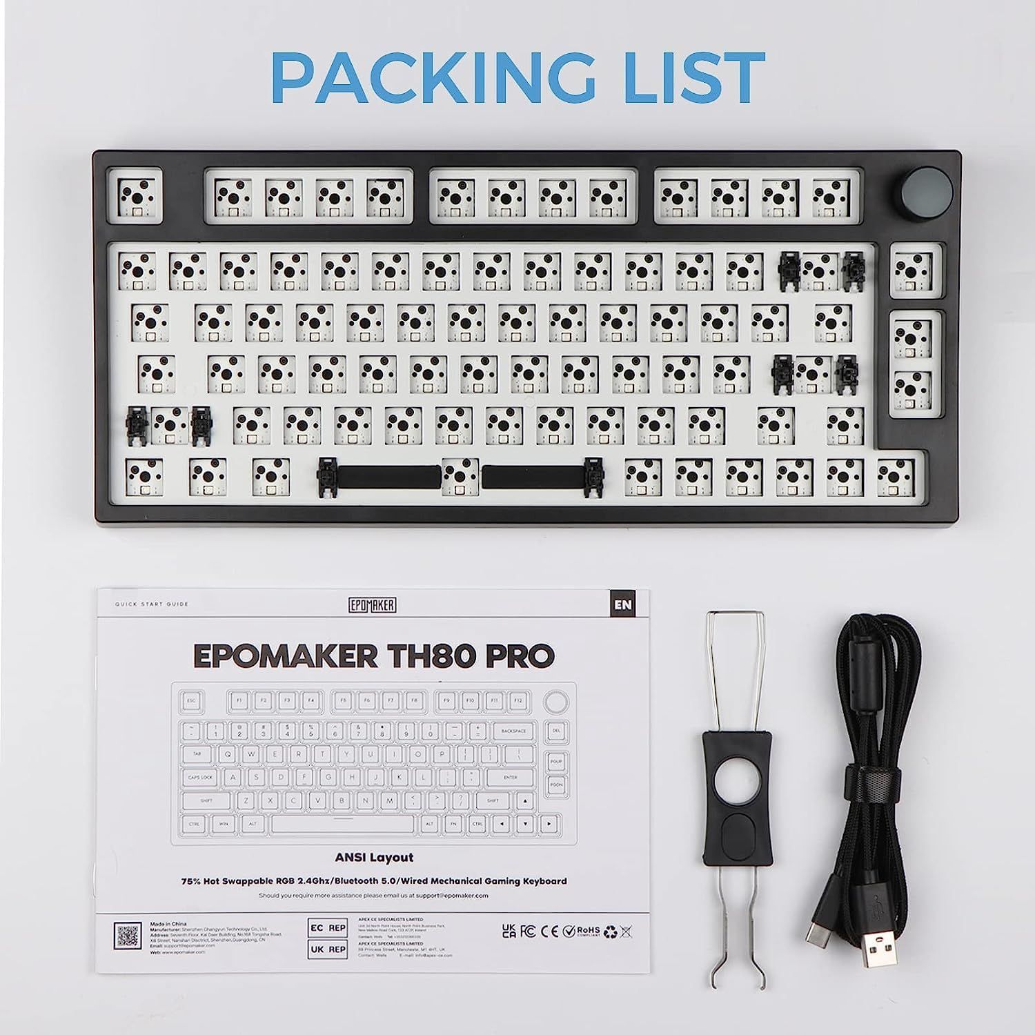 新着商品】【新登場】EPOMAKER TH80 Pro ゲーミングキーボードキット 75% 80キー ホットスワップ対応 Bluetooth 5.0/ 2.4GHz/Type-C有線 メカニカルキーボードキット DIYキット (Black) - メルカリ