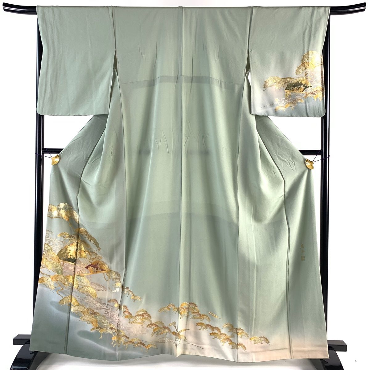 訪問着 身丈164.5cm 裄丈66.5cm M 袷 和田光正 落款 扇 松 金銀彩