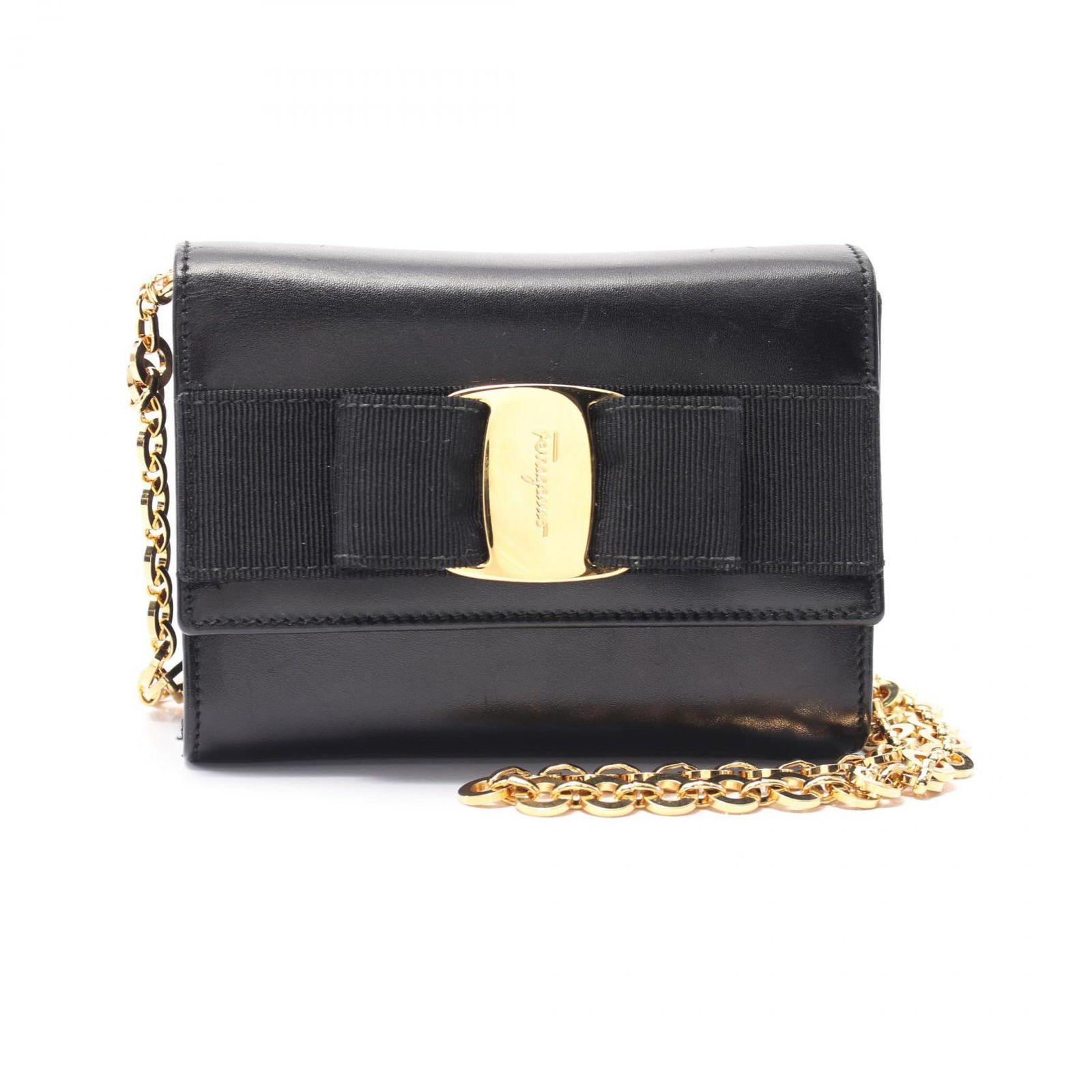 サルヴァトーレフェラガモ Salvatore Ferragamo ショルダーバッグ ヴァラリボン 21 3202 ブラック レザー ミニショルダーバッグ レディース Used A