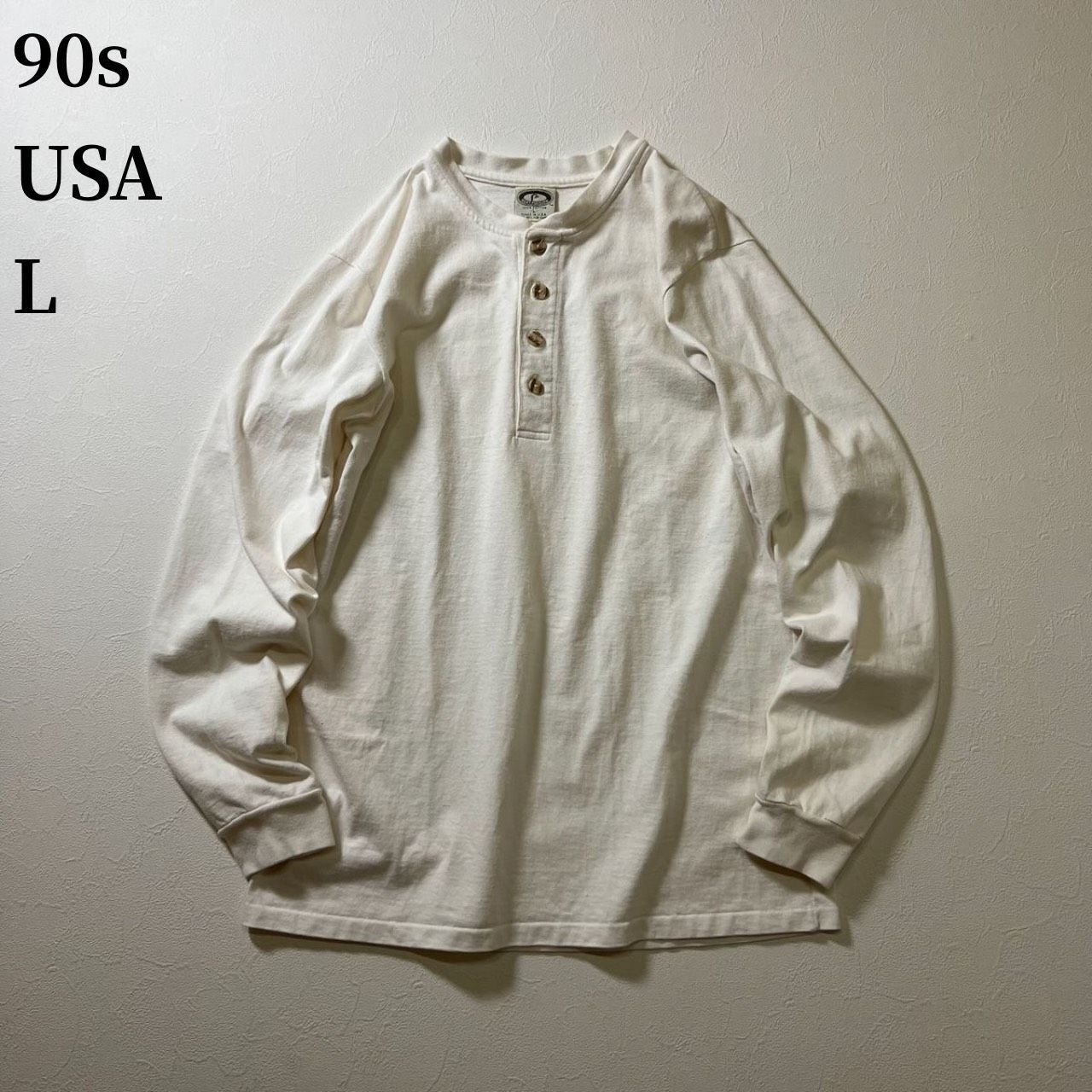 90s USA ヘンリーネック ロンT 長袖 ホワイト L 古着 - メルカリ
