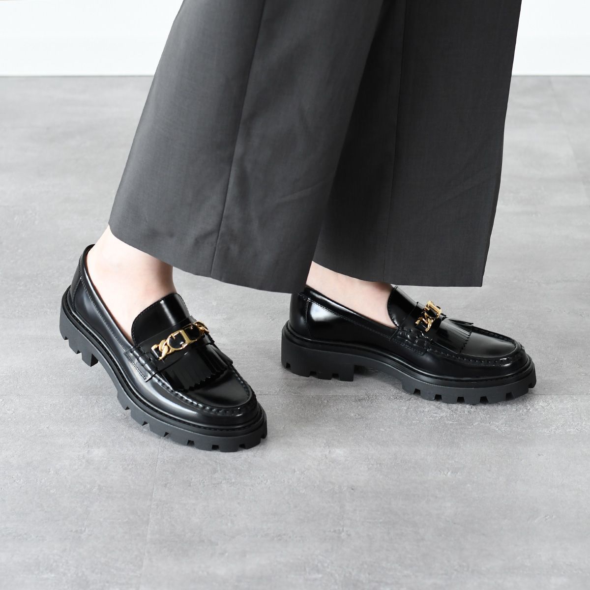 十５ 　TOD'S フリンジローファー　36.1/2 トッズ/TOD's フリンジローファー ブラック サイズ36.5(23.5