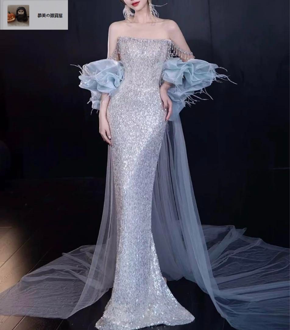 ♥ レディースファッション スパンコールにビジューがゴージャスなショール付き ドレス