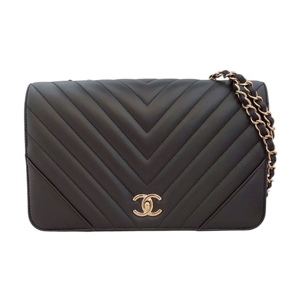 シャネル CHANEL ブラック ラムスキン VステッチWチェーン