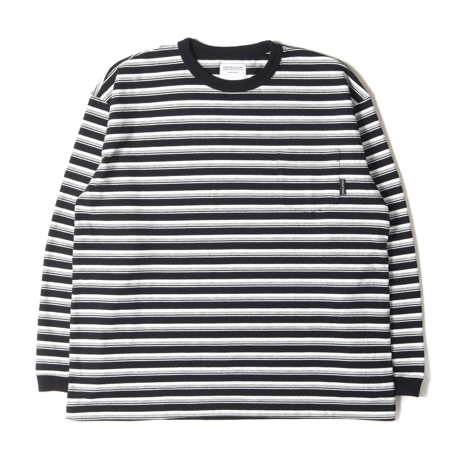 美品 CACTUS CLUB キャクタスクラブ Tシャツ サイズ:2 24SS ボーダー ポケット ロングスリーブTシャツ BORDER POCKET L/S TEE ブラック ホワイト 黒白 トップス カットソー 長袖【メンズ】