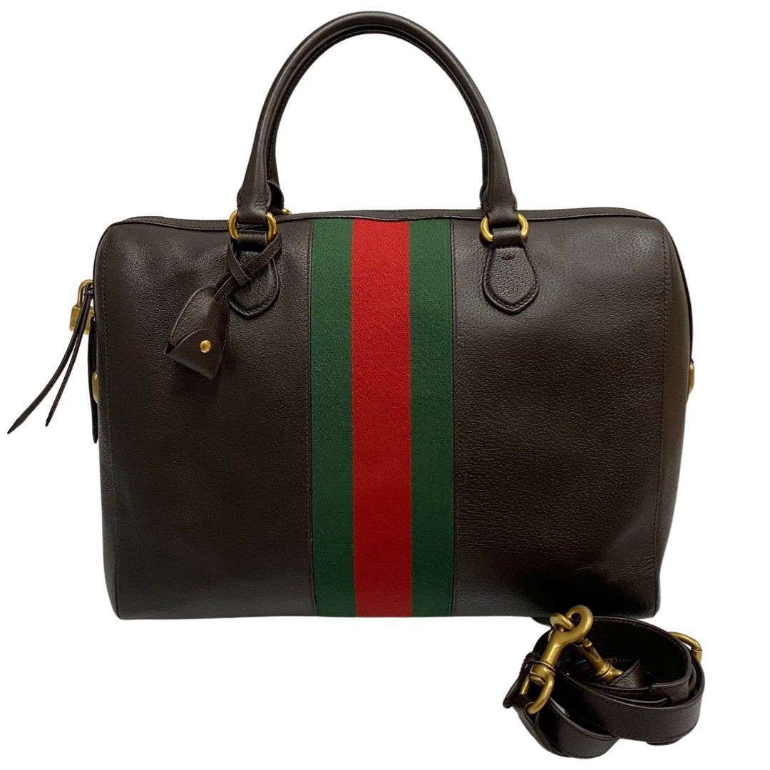 極 美品 鍵付き GUCCI グッチ シェリーライン ウェブ レザー 本革 2way