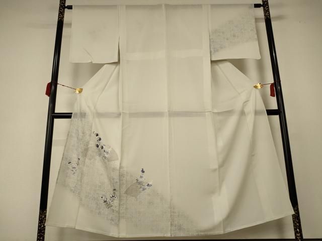 平和屋着物＊夏物 訪問着 絽 刺繍 扇面草花文 銀糸 五泉 反端付き 正絹