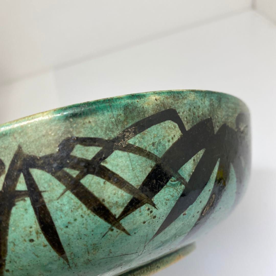 江戸後期 松山窯 青手古九谷大鉢 幅21.3㎝ タエカ 東さ6-1203☆2F 江戸