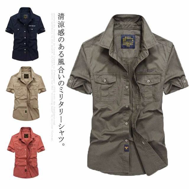 【送料無料】半袖 ジャケット シャツ ミリタリージャケット カーキシャツ メンズ 無地 カジュアル 襟シャツ 折り襟 スウェット ファッション トップス 春夏秋 スリム 着痩せ 大きいサイズ#cn