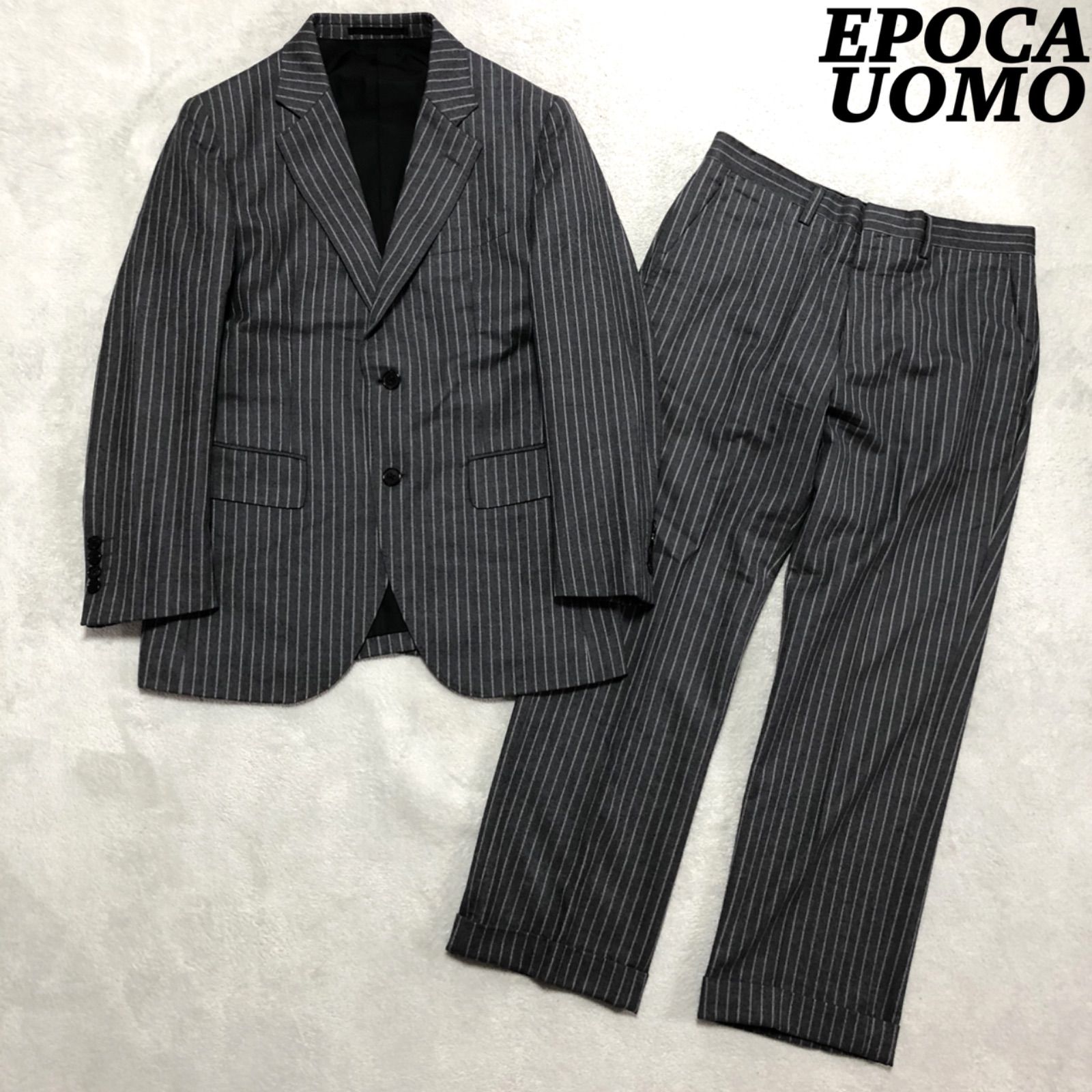 EPOCA UOMO セットアップ スーツ グレー × ストライプ 総裏 46サイズ 