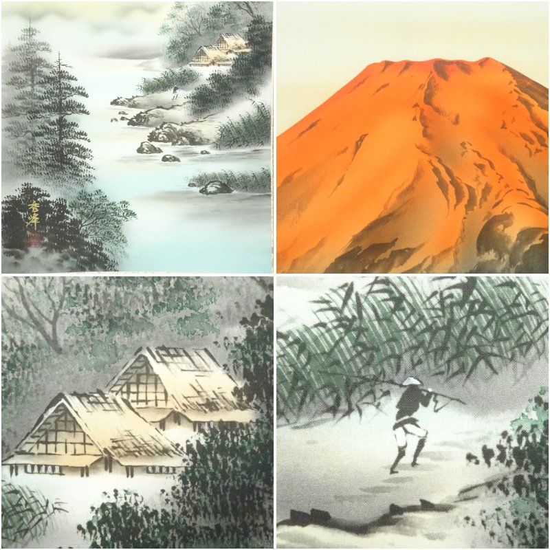 【本表装】肉筆掛け軸水墨画　山水画「山峡帆影」美術品　絵画　和室　茶室　床の間 本表装】肉筆掛け軸水墨画 山水画「黄山」美術品 絵画 和室 茶室