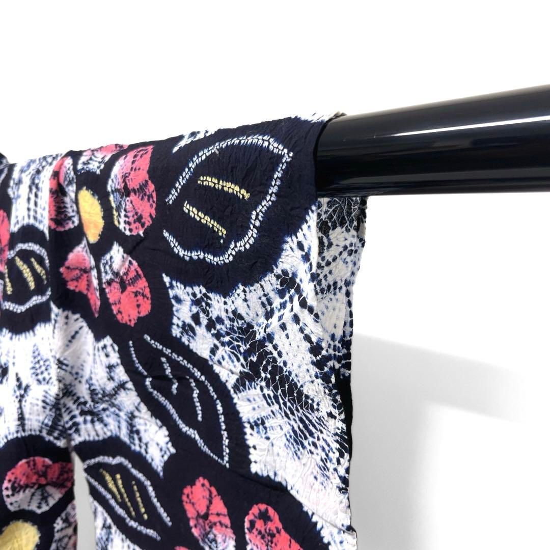 浴衣 有松鳴海絞り 花模様 リーフ 板締め 藍染 着物 063a d 浴衣 有松鳴海