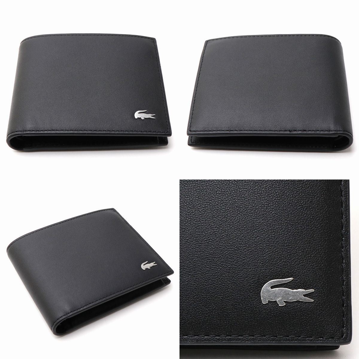 LACOSTE メンズ 財布 NH1112FG 小銭入れ付き 二つ折り財布 折財布 ワニ クロコ ワンポイント 本革 カーフレザー 男性用 折り財布 折りサイフ ブラック 黒 ネイビー 紺 ブラウン 茶色 ダークブラウン こげ茶 茶 ギフト プレゼント