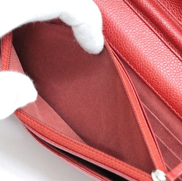シャネル CHANEL マトラッセ チェーンウォレット キャビアスキン 赤 S