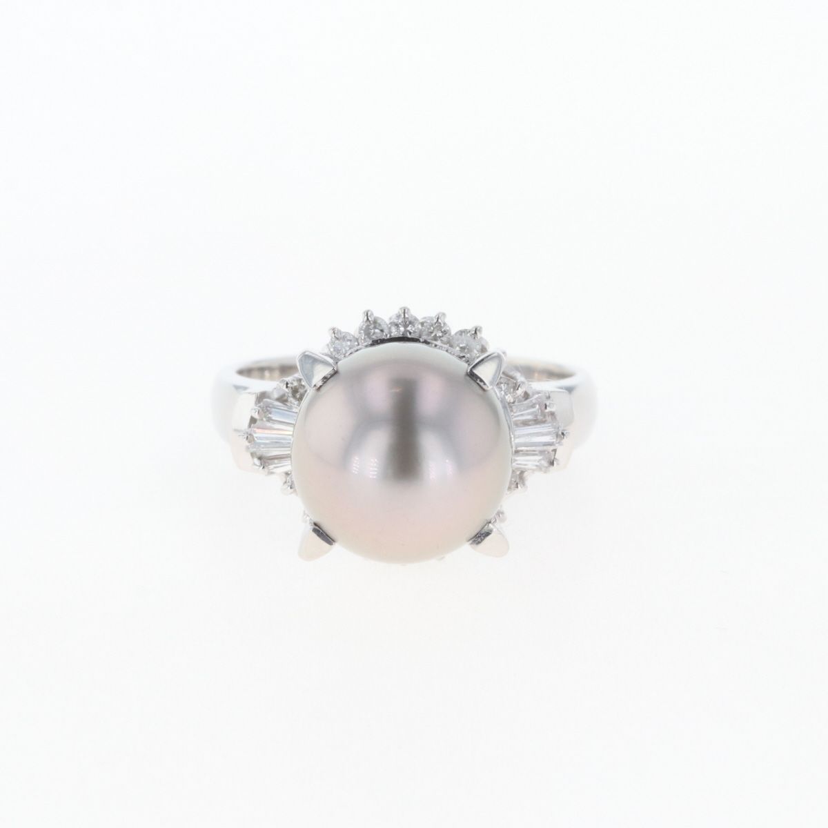 パール デザインリング プラチナ 指輪 メレダイヤ 真珠 リング 10.5号 