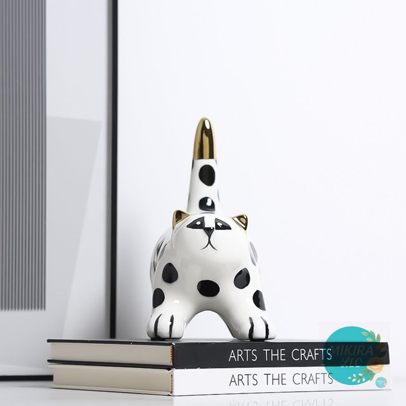 おしゃれなモダンスタイルラグジュアリーデザインユニークな斑点猫セラミックインテリアオブジェモデルルーム展示向けテレビボード用子ども部屋に最適趣味インテリア装飾