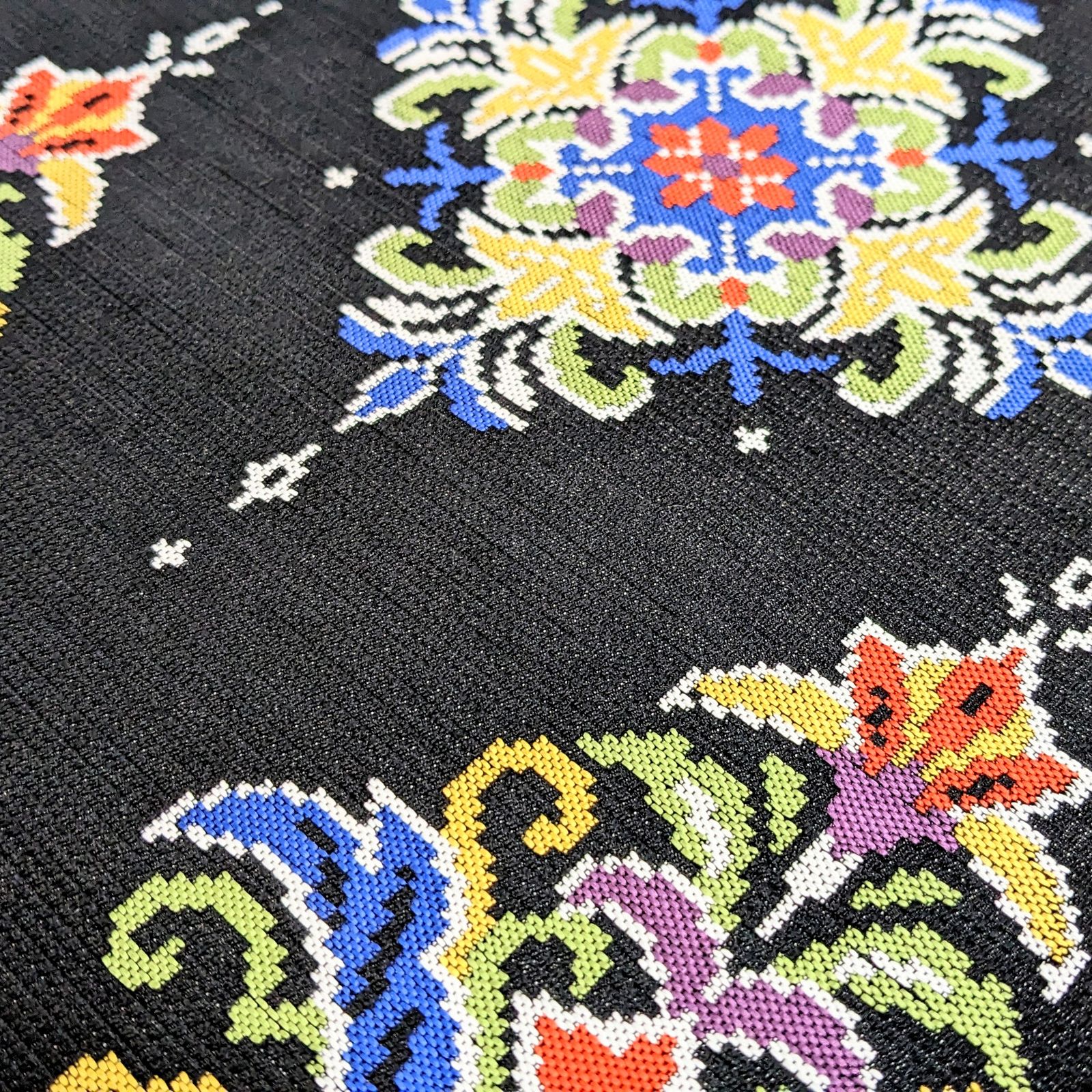 新品・仕立て上がり】正絹 袋帯 カジュアル 黒 ブラック モダン b90  