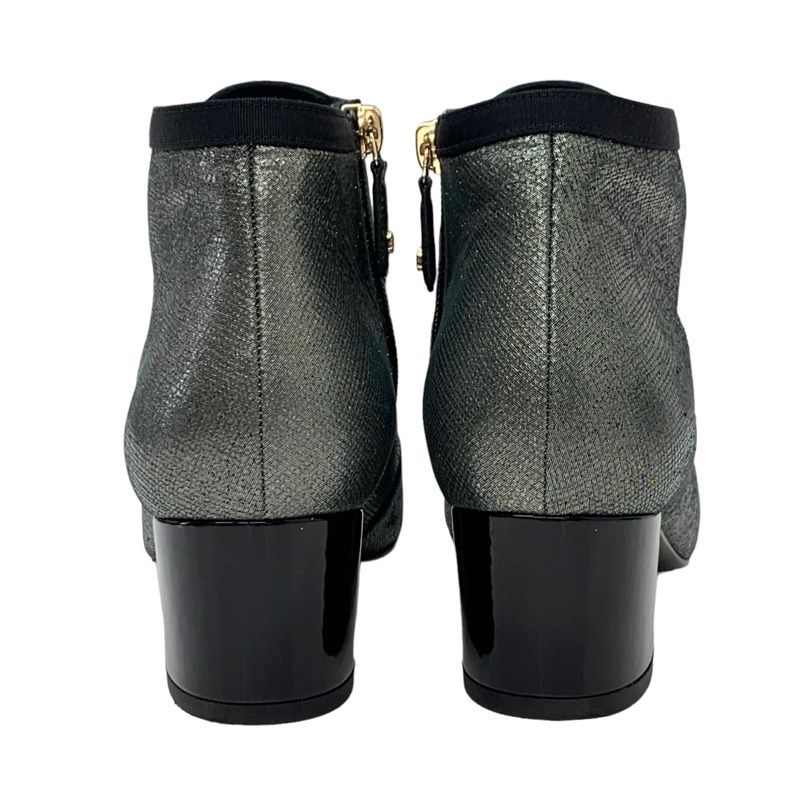 シャネル ファブリック パール ココマーク ショートブーツ メタリック