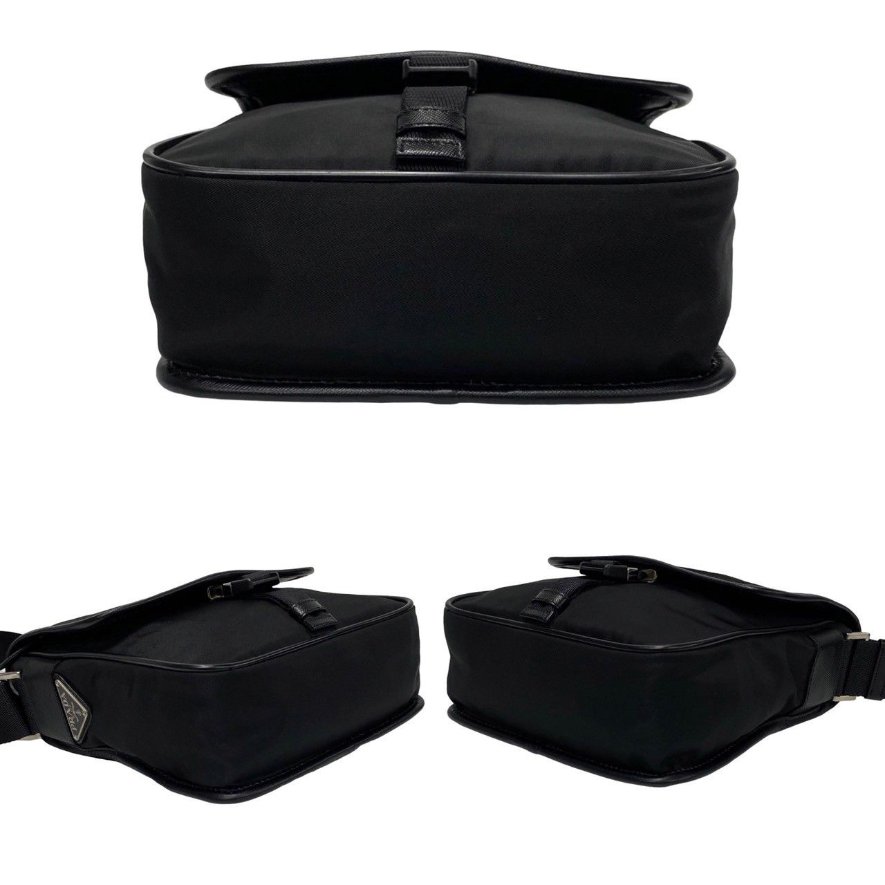 美品 プラダ ロゴ レザー ミニ ショルダーバッグ ポシェット ブラック 極 美品 保存袋付き PRADA プラダ ロゴ 刻印 レザー ナイロン