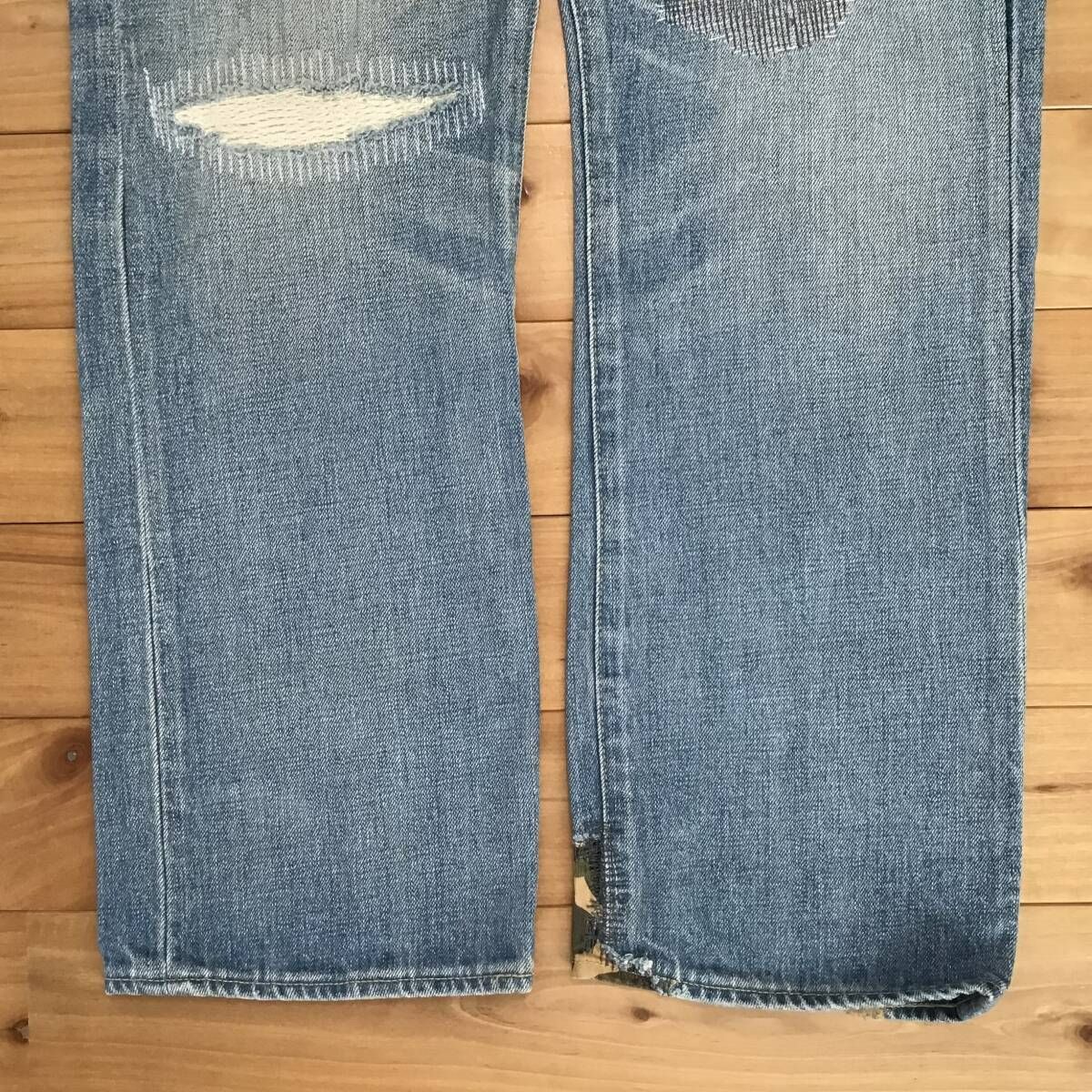 BAPE CAMO DAMAGE DENIM PANTS Sサイズ a bathing ape ダメージ デニム