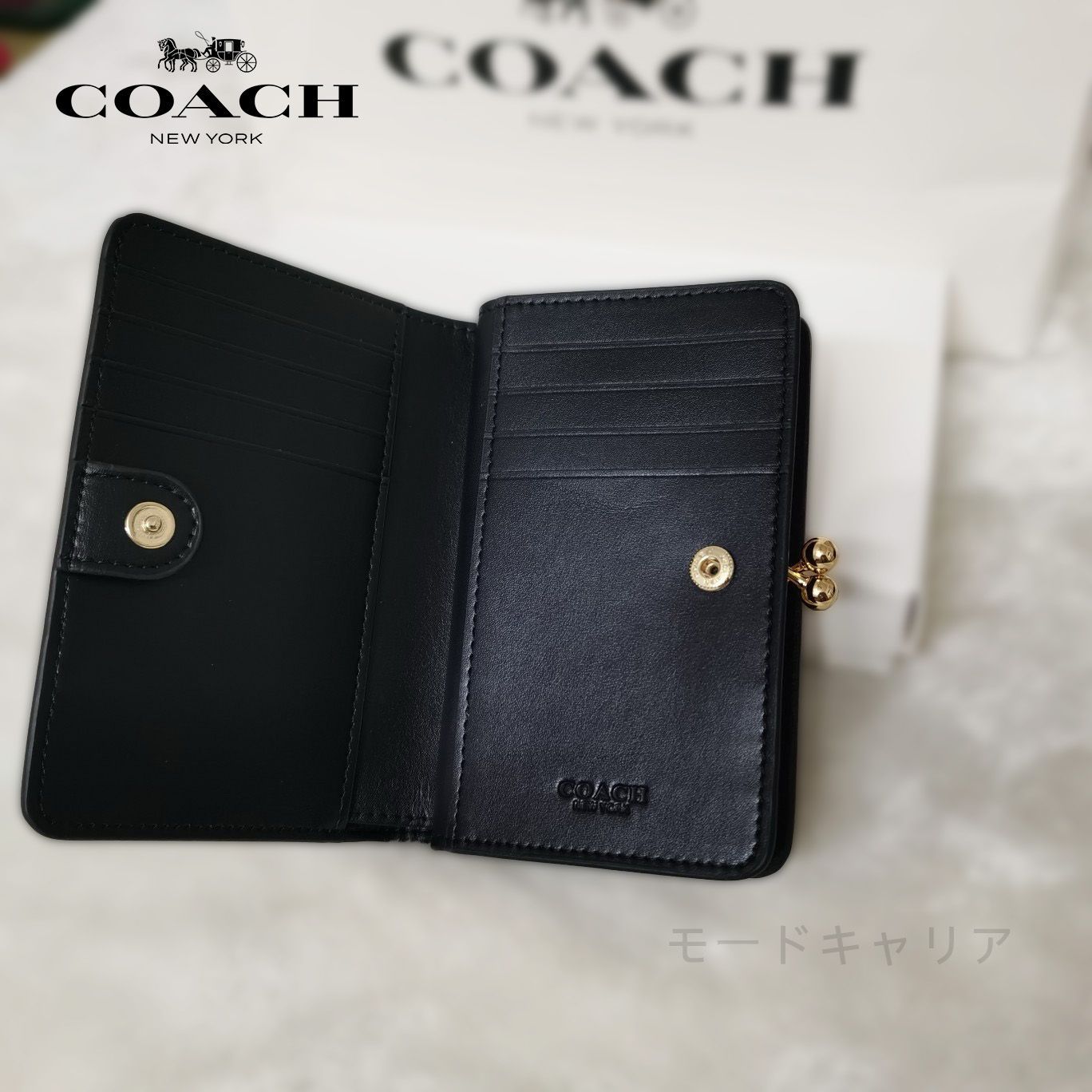 COACH キスロック ミディアム ウォレット がま口 ブラック C8337 - メルカリ