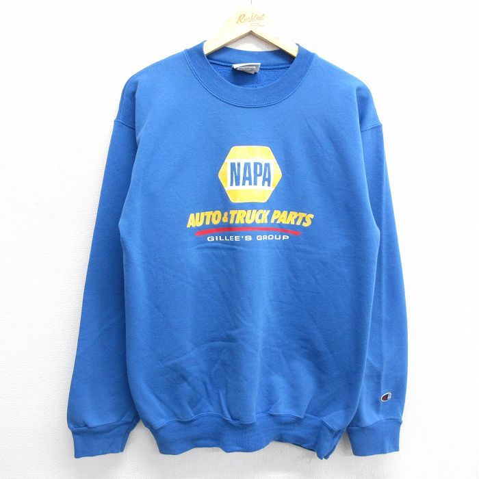 M/古着 チャンピオン Champion 長袖 スウェット メンズ NAPA クルーネック 青 ブルー 24sep03 中古 スエット トレーナー トップス