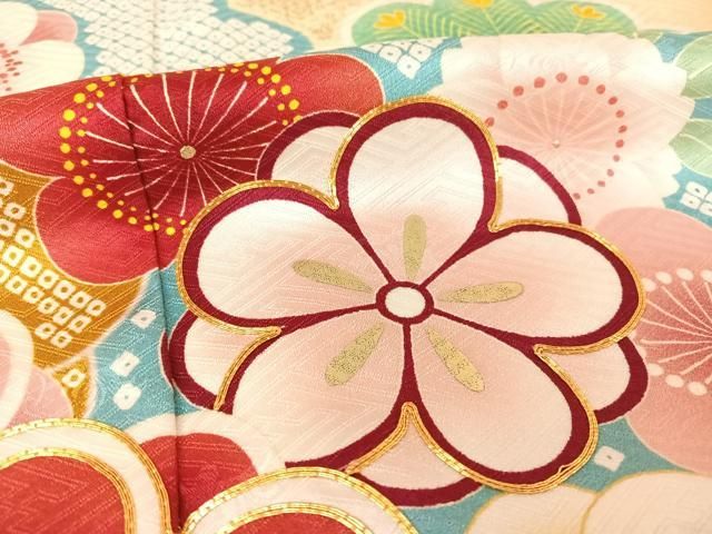 平和屋着物○豪華振袖 駒刺繍 雲取り草花文 金彩 正絹 逸品 AAAQ0760np