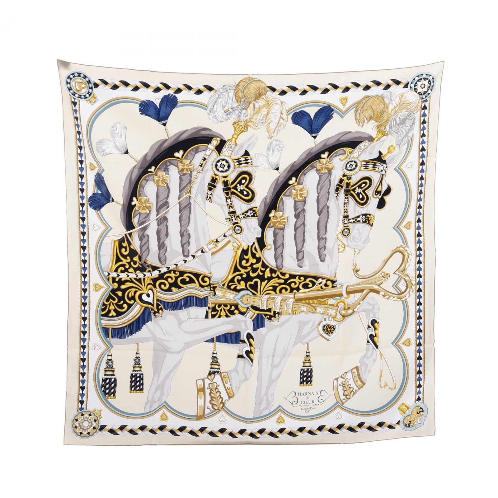 エルメス HERMES スカーフ カレ90 Harnais de Coeur シルク カレ90 レディース Used A